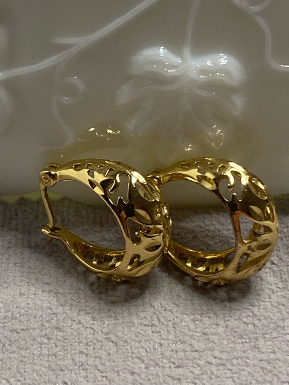 Sterling Silver 925 Gold Tone Hoop Earrings Openwork Filigree